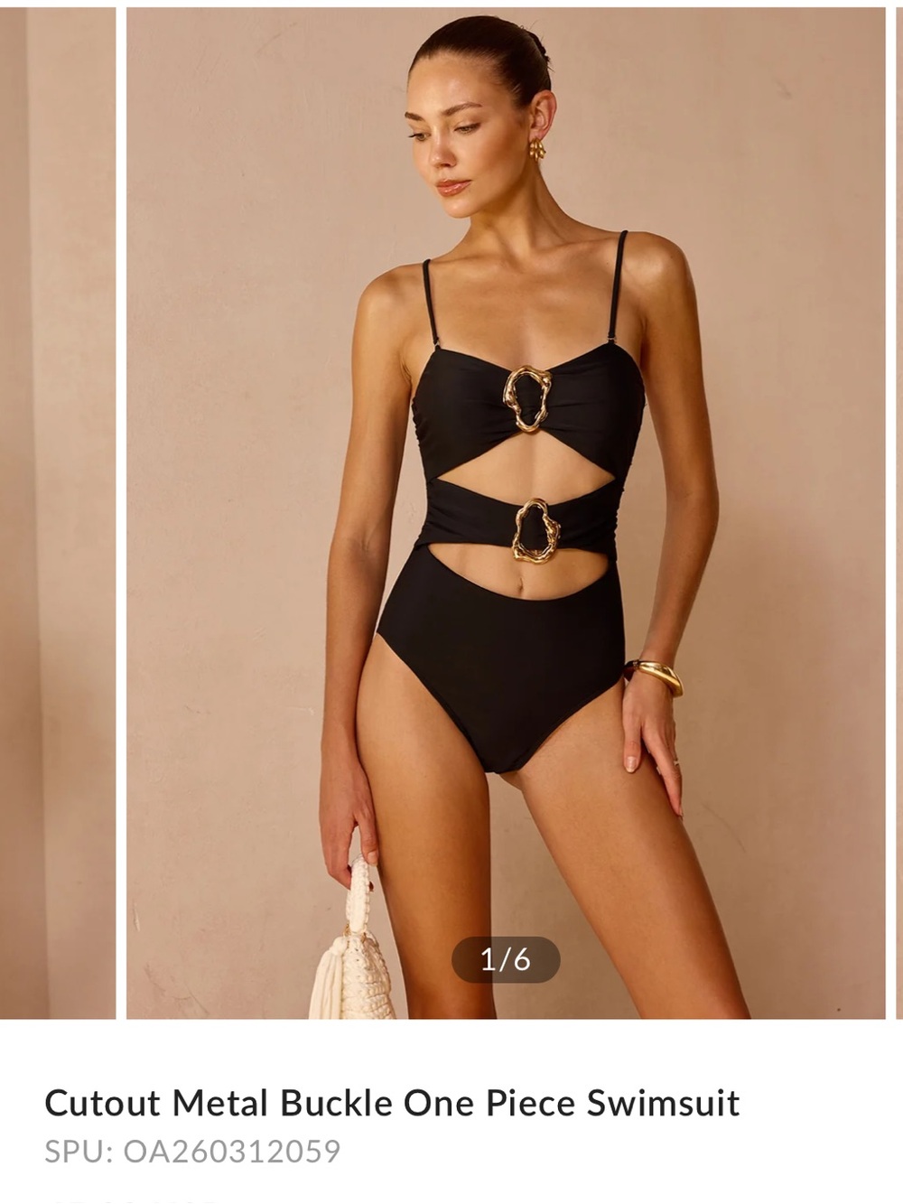Commense Black Cutout One-Piece with Gold Buckles
